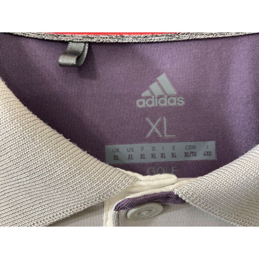 Adidas Golf Polo Shirt Mens XL Purple Gray Striped Stretch Short Sleeve - Picture 3 of 10